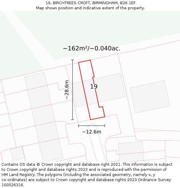 19, BIRCHTREES CROFT, BIRMINGHAM, B26 1EF: Plot and title map