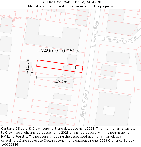 19, BIRKBECK ROAD, SIDCUP, DA14 4DB: Plot and title map