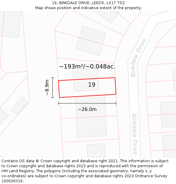 19, BIRKDALE DRIVE, LEEDS, LS17 7SZ: Plot and title map