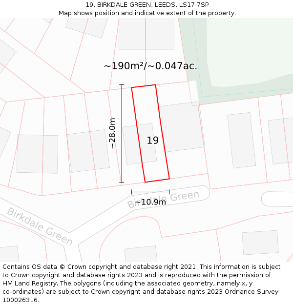 19, BIRKDALE GREEN, LEEDS, LS17 7SP: Plot and title map