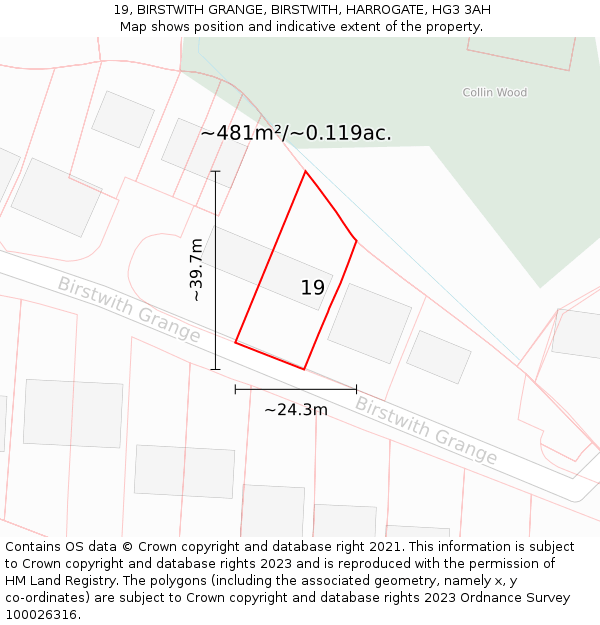 19, BIRSTWITH GRANGE, BIRSTWITH, HARROGATE, HG3 3AH: Plot and title map