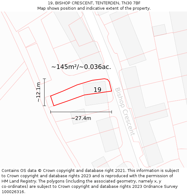 19, BISHOP CRESCENT, TENTERDEN, TN30 7BF: Plot and title map