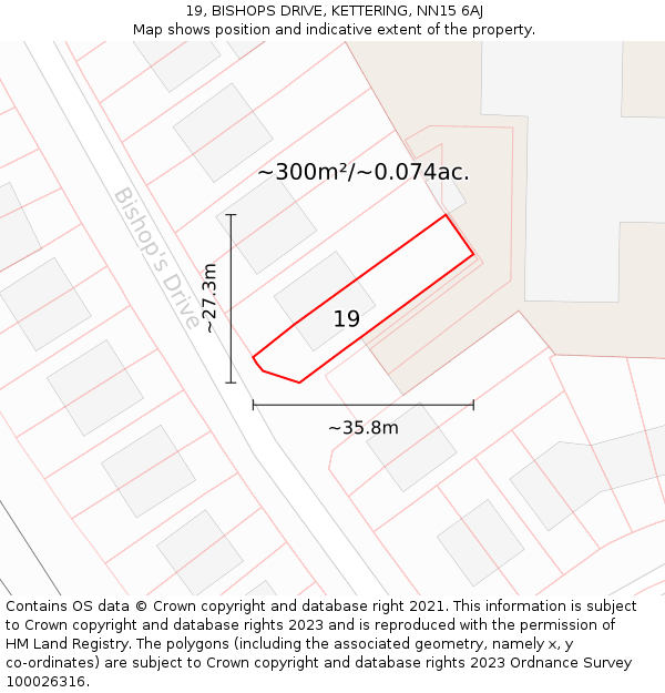 19, BISHOPS DRIVE, KETTERING, NN15 6AJ: Plot and title map