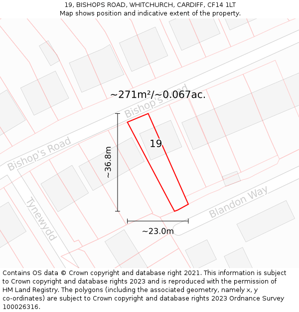 19, BISHOPS ROAD, WHITCHURCH, CARDIFF, CF14 1LT: Plot and title map