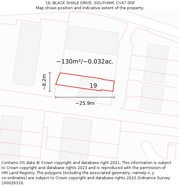 19, BLACK SHALE DRIVE, SOUTHAM, CV47 0NF: Plot and title map