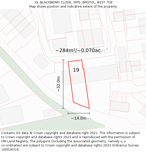 19, BLACKBERRY CLOSE, YATE, BRISTOL, BS37 7DE: Plot and title map