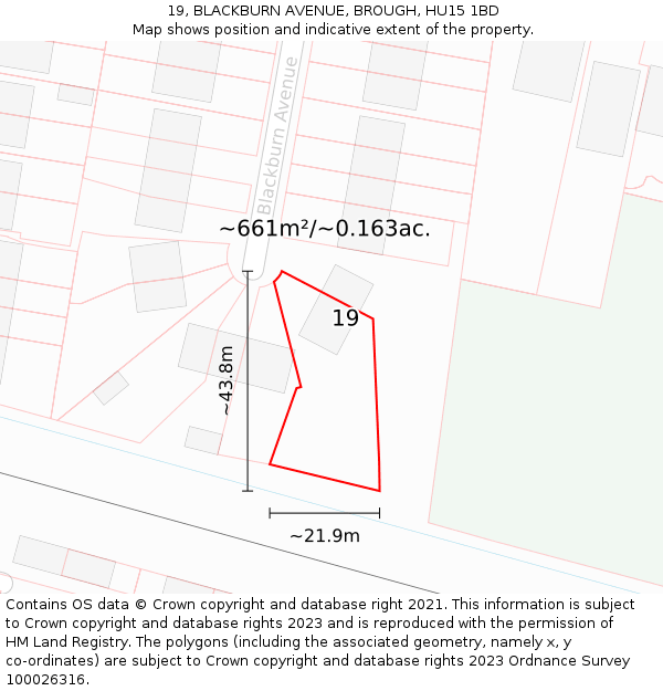 19, BLACKBURN AVENUE, BROUGH, HU15 1BD: Plot and title map