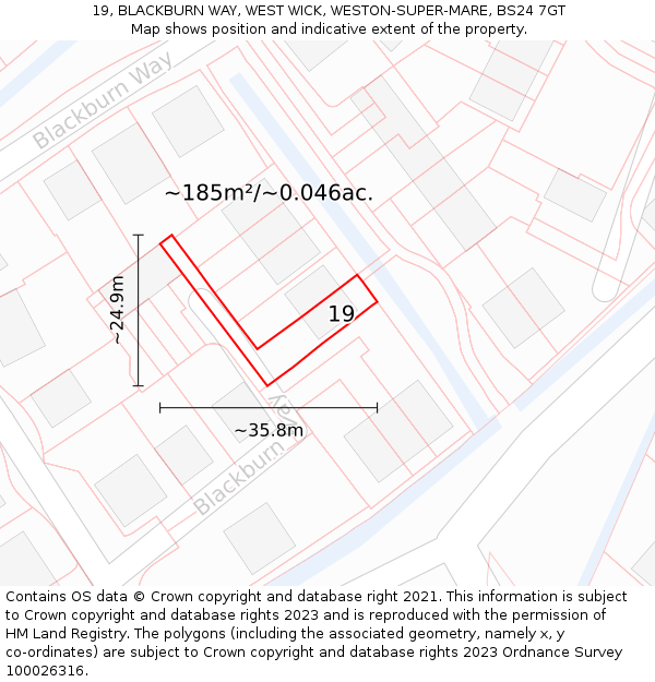 19, BLACKBURN WAY, WEST WICK, WESTON-SUPER-MARE, BS24 7GT: Plot and title map