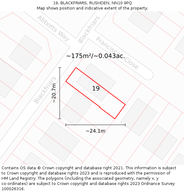 19, BLACKFRIARS, RUSHDEN, NN10 9PQ: Plot and title map
