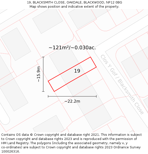 19, BLACKSMITH CLOSE, OAKDALE, BLACKWOOD, NP12 0BG: Plot and title map