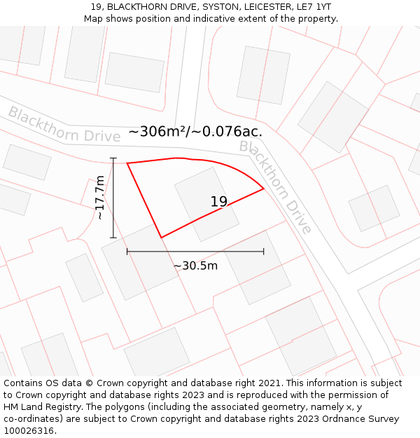 19, BLACKTHORN DRIVE, SYSTON, LEICESTER, LE7 1YT: Plot and title map