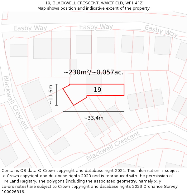 19, BLACKWELL CRESCENT, WAKEFIELD, WF1 4FZ: Plot and title map