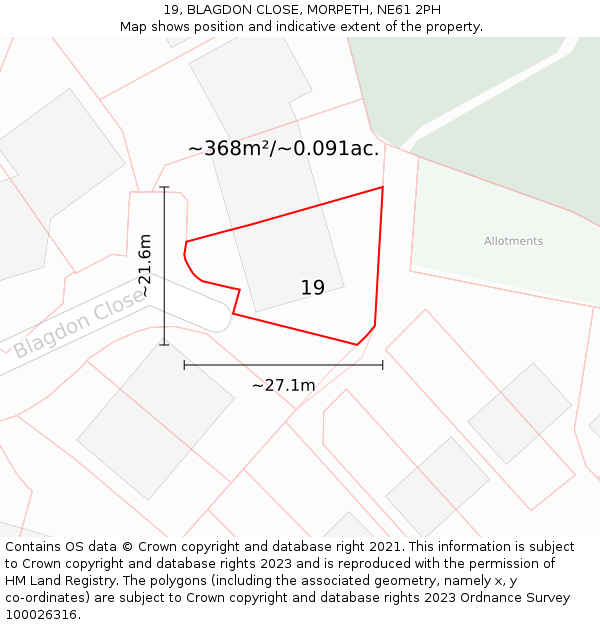 19, BLAGDON CLOSE, MORPETH, NE61 2PH: Plot and title map