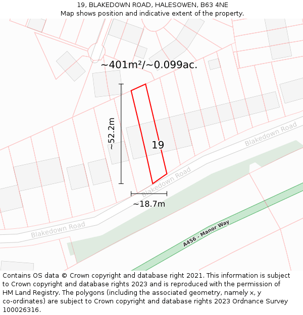 19, BLAKEDOWN ROAD, HALESOWEN, B63 4NE: Plot and title map