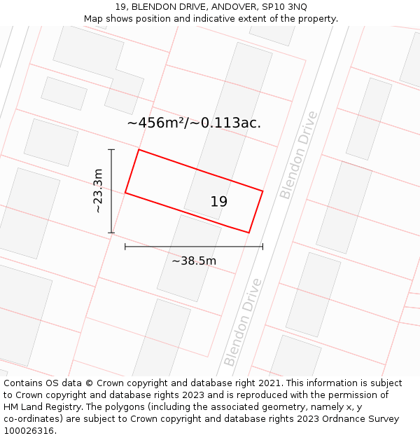 19, BLENDON DRIVE, ANDOVER, SP10 3NQ: Plot and title map