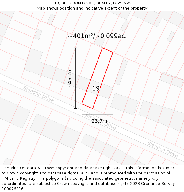 19, BLENDON DRIVE, BEXLEY, DA5 3AA: Plot and title map