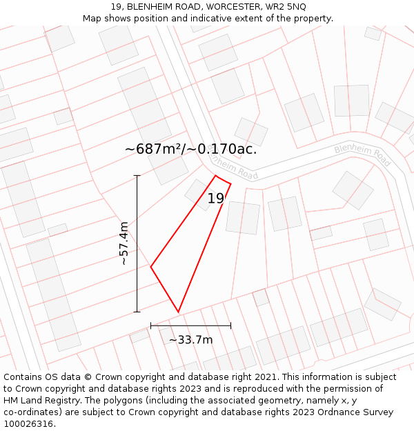 19, BLENHEIM ROAD, WORCESTER, WR2 5NQ: Plot and title map