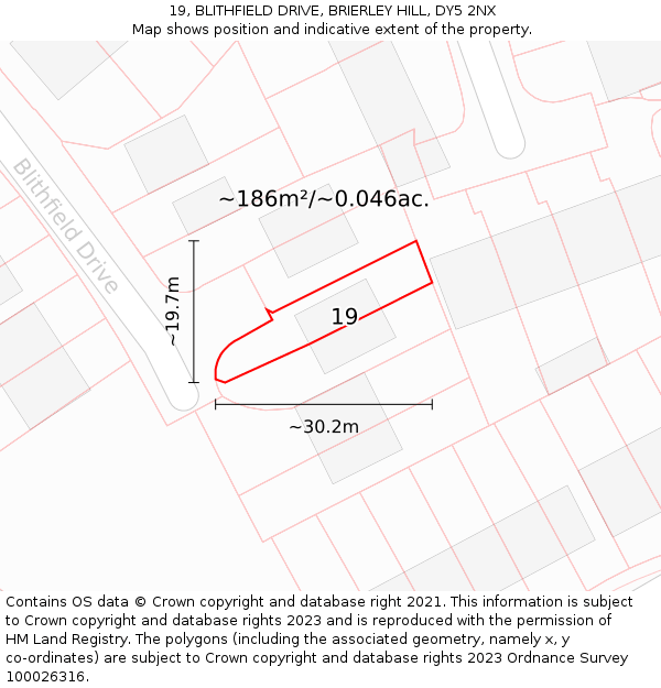 19, BLITHFIELD DRIVE, BRIERLEY HILL, DY5 2NX: Plot and title map