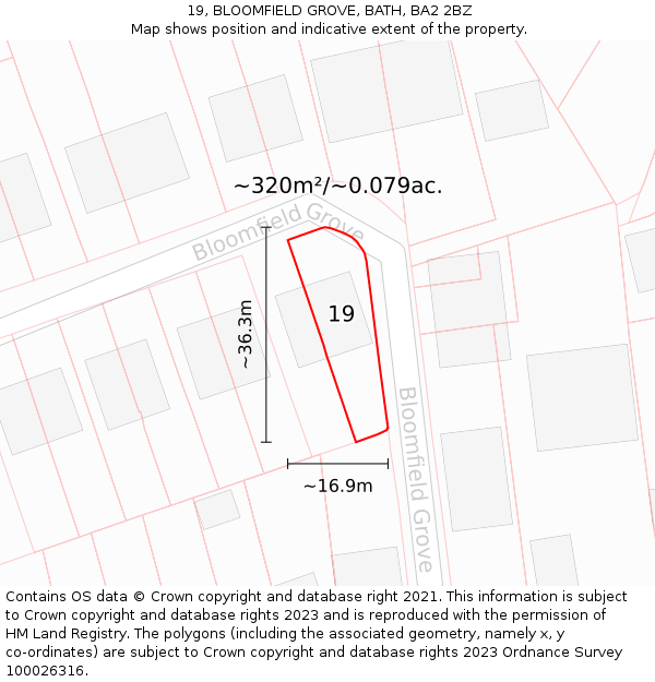 19, BLOOMFIELD GROVE, BATH, BA2 2BZ: Plot and title map