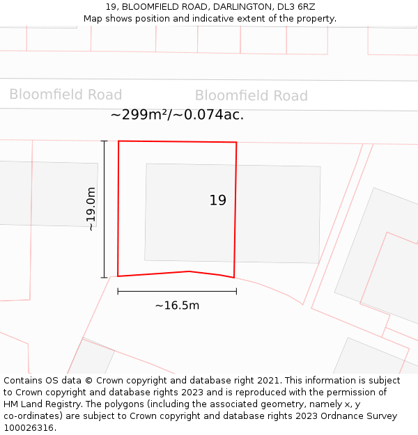 19, BLOOMFIELD ROAD, DARLINGTON, DL3 6RZ: Plot and title map