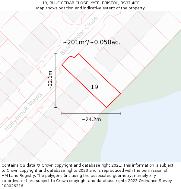 19, BLUE CEDAR CLOSE, YATE, BRISTOL, BS37 4GE: Plot and title map