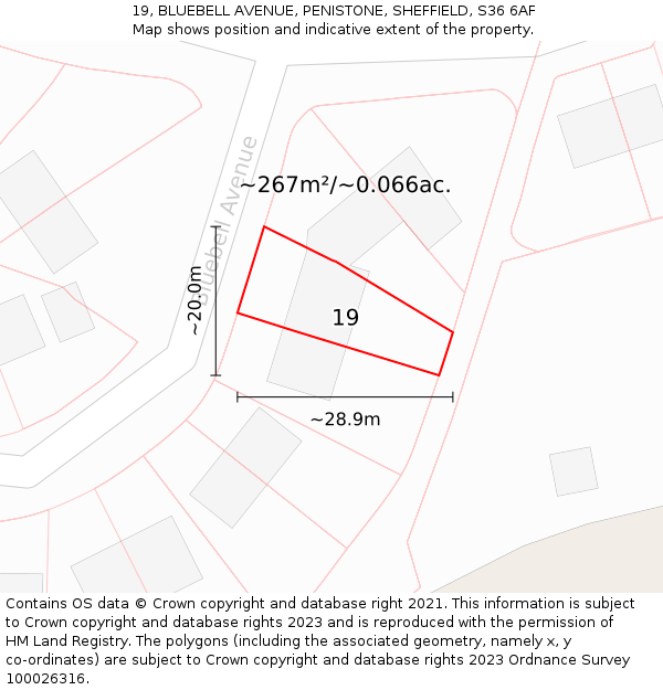 19, BLUEBELL AVENUE, PENISTONE, SHEFFIELD, S36 6AF: Plot and title map