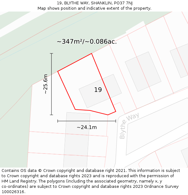 19, BLYTHE WAY, SHANKLIN, PO37 7NJ: Plot and title map