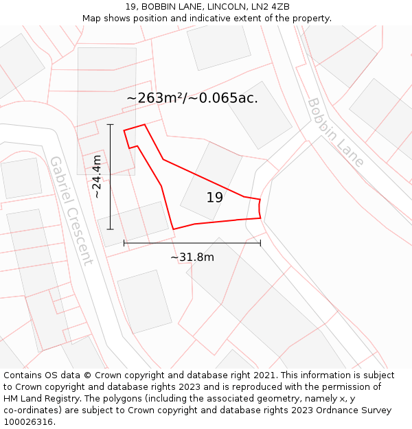 19, BOBBIN LANE, LINCOLN, LN2 4ZB: Plot and title map