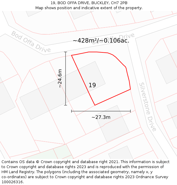 19, BOD OFFA DRIVE, BUCKLEY, CH7 2PB: Plot and title map
