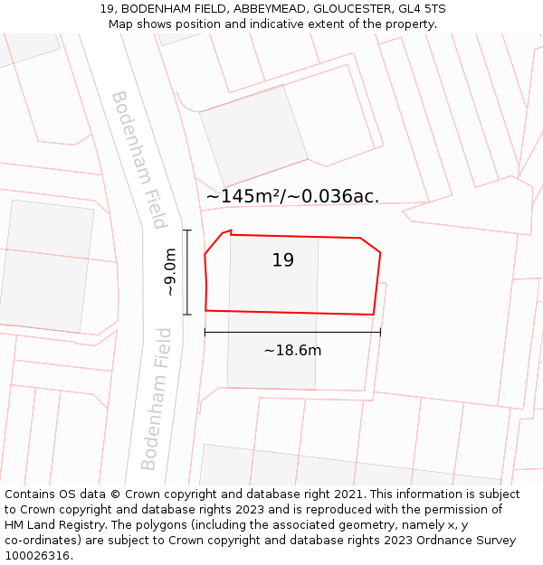 19, BODENHAM FIELD, ABBEYMEAD, GLOUCESTER, GL4 5TS: Plot and title map