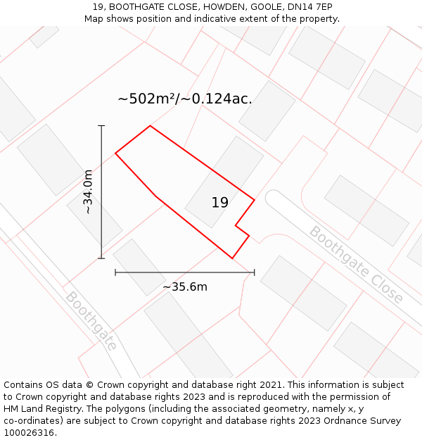 19, BOOTHGATE CLOSE, HOWDEN, GOOLE, DN14 7EP: Plot and title map