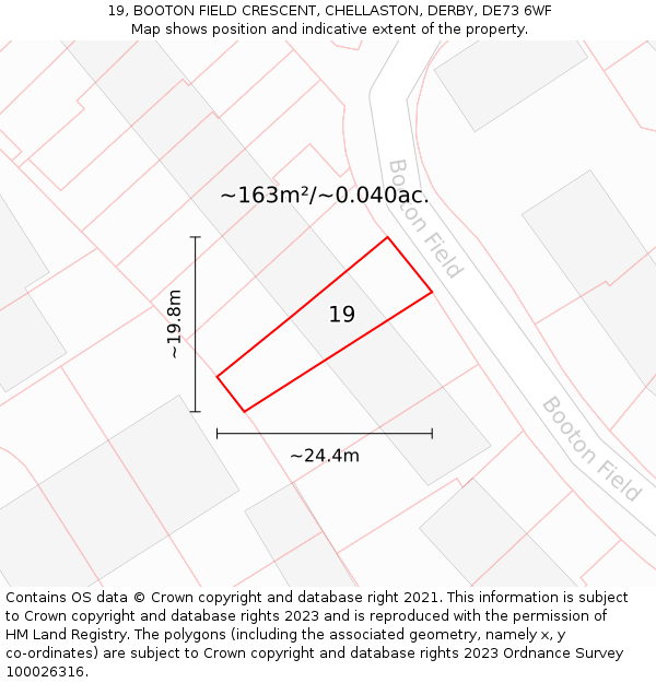 19, BOOTON FIELD CRESCENT, CHELLASTON, DERBY, DE73 6WF: Plot and title map
