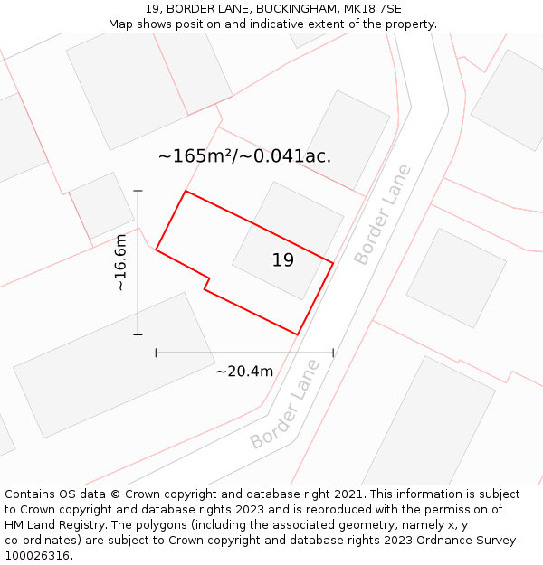 19, BORDER LANE, BUCKINGHAM, MK18 7SE: Plot and title map