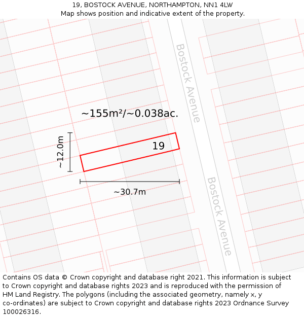 19, BOSTOCK AVENUE, NORTHAMPTON, NN1 4LW: Plot and title map