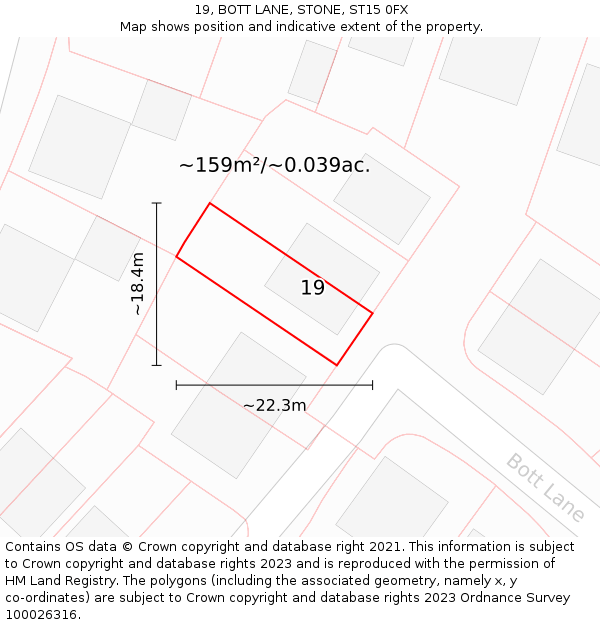 19, BOTT LANE, STONE, ST15 0FX: Plot and title map