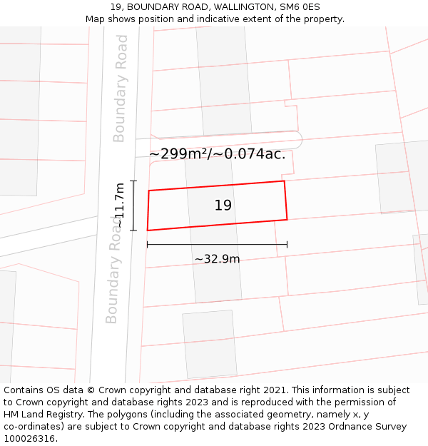 19, BOUNDARY ROAD, WALLINGTON, SM6 0ES: Plot and title map