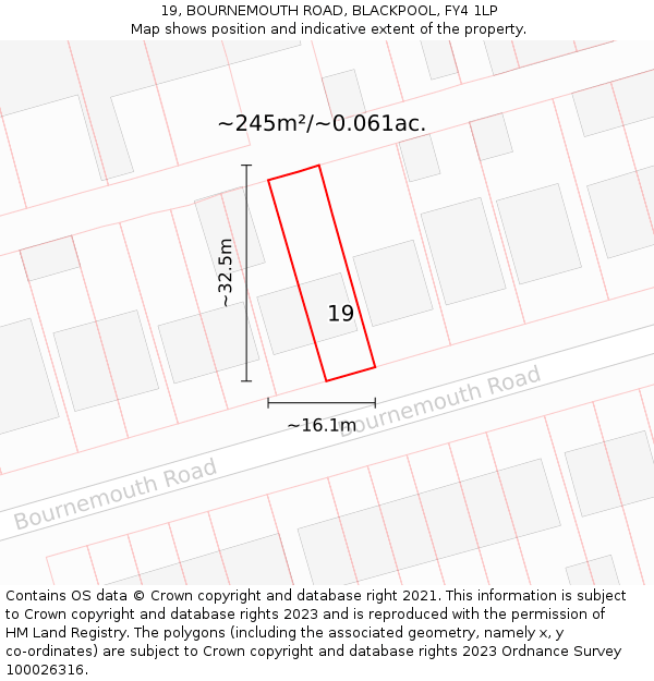 19, BOURNEMOUTH ROAD, BLACKPOOL, FY4 1LP: Plot and title map