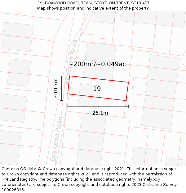 19, BOXWOOD ROAD, TEAN, STOKE-ON-TRENT, ST10 4ET: Plot and title map