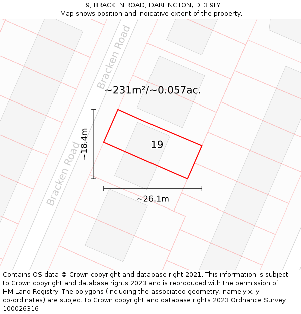 19, BRACKEN ROAD, DARLINGTON, DL3 9LY: Plot and title map