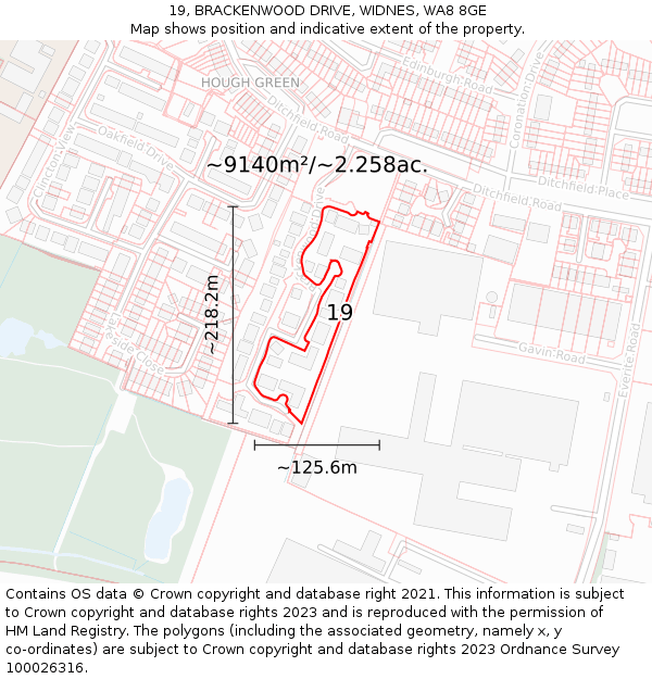 19, BRACKENWOOD DRIVE, WIDNES, WA8 8GE: Plot and title map