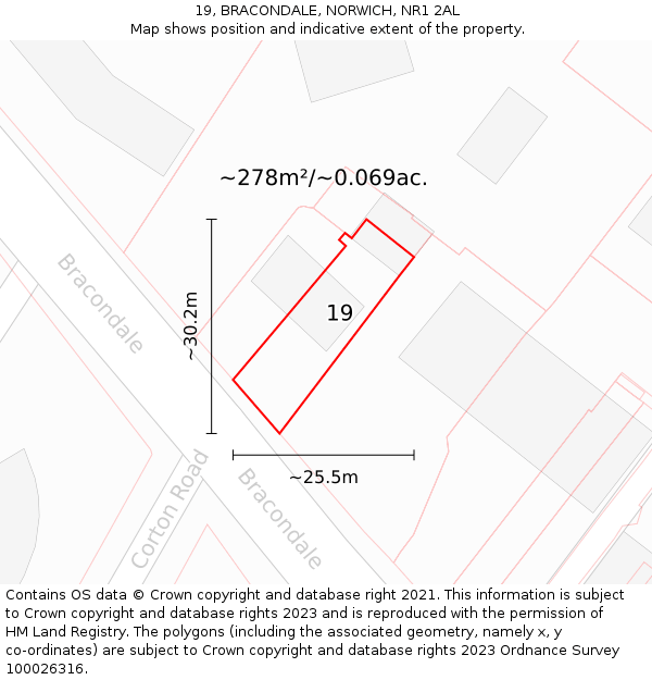 19, BRACONDALE, NORWICH, NR1 2AL: Plot and title map