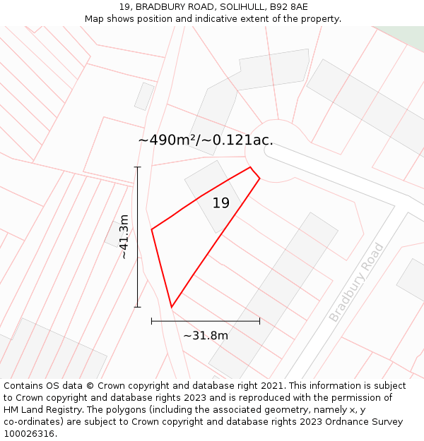19, BRADBURY ROAD, SOLIHULL, B92 8AE: Plot and title map