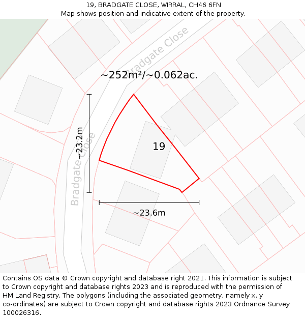 19, BRADGATE CLOSE, WIRRAL, CH46 6FN: Plot and title map