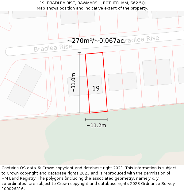 19, BRADLEA RISE, RAWMARSH, ROTHERHAM, S62 5QJ: Plot and title map