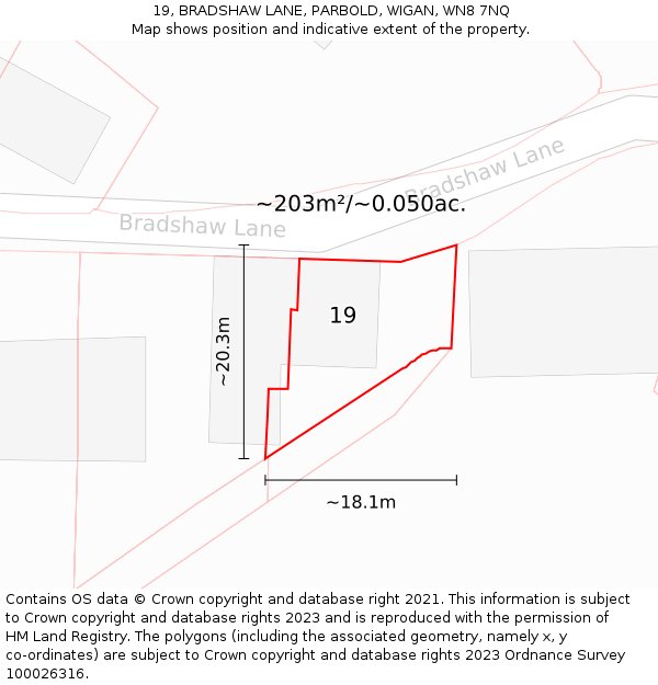 19, BRADSHAW LANE, PARBOLD, WIGAN, WN8 7NQ: Plot and title map