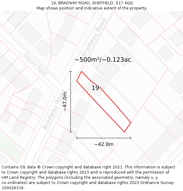 19, BRADWAY ROAD, SHEFFIELD, S17 4QQ: Plot and title map