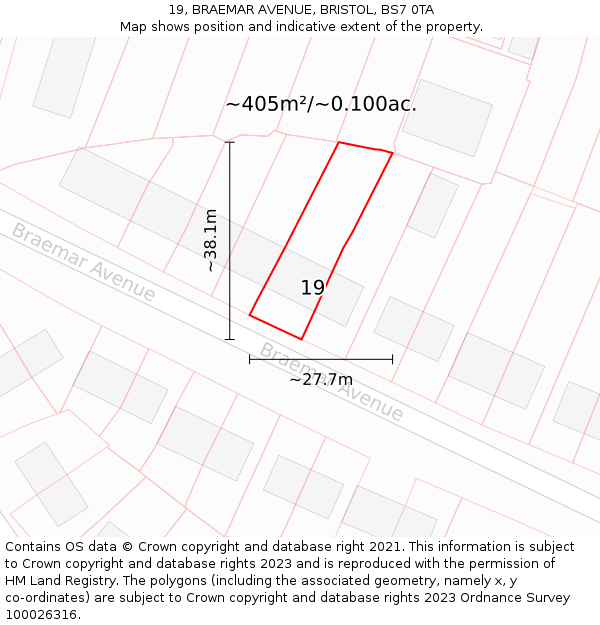 19, BRAEMAR AVENUE, BRISTOL, BS7 0TA: Plot and title map