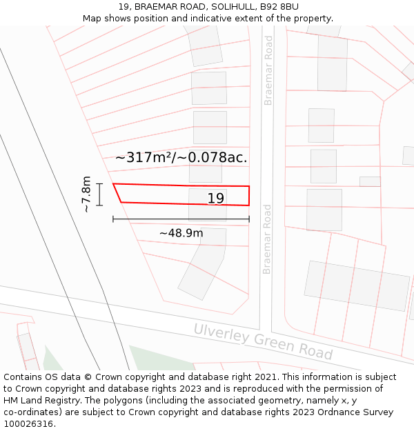 19, BRAEMAR ROAD, SOLIHULL, B92 8BU: Plot and title map