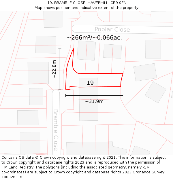 19, BRAMBLE CLOSE, HAVERHILL, CB9 9EN: Plot and title map