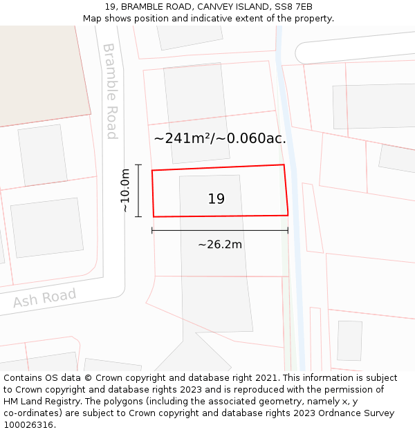 19, BRAMBLE ROAD, CANVEY ISLAND, SS8 7EB: Plot and title map
